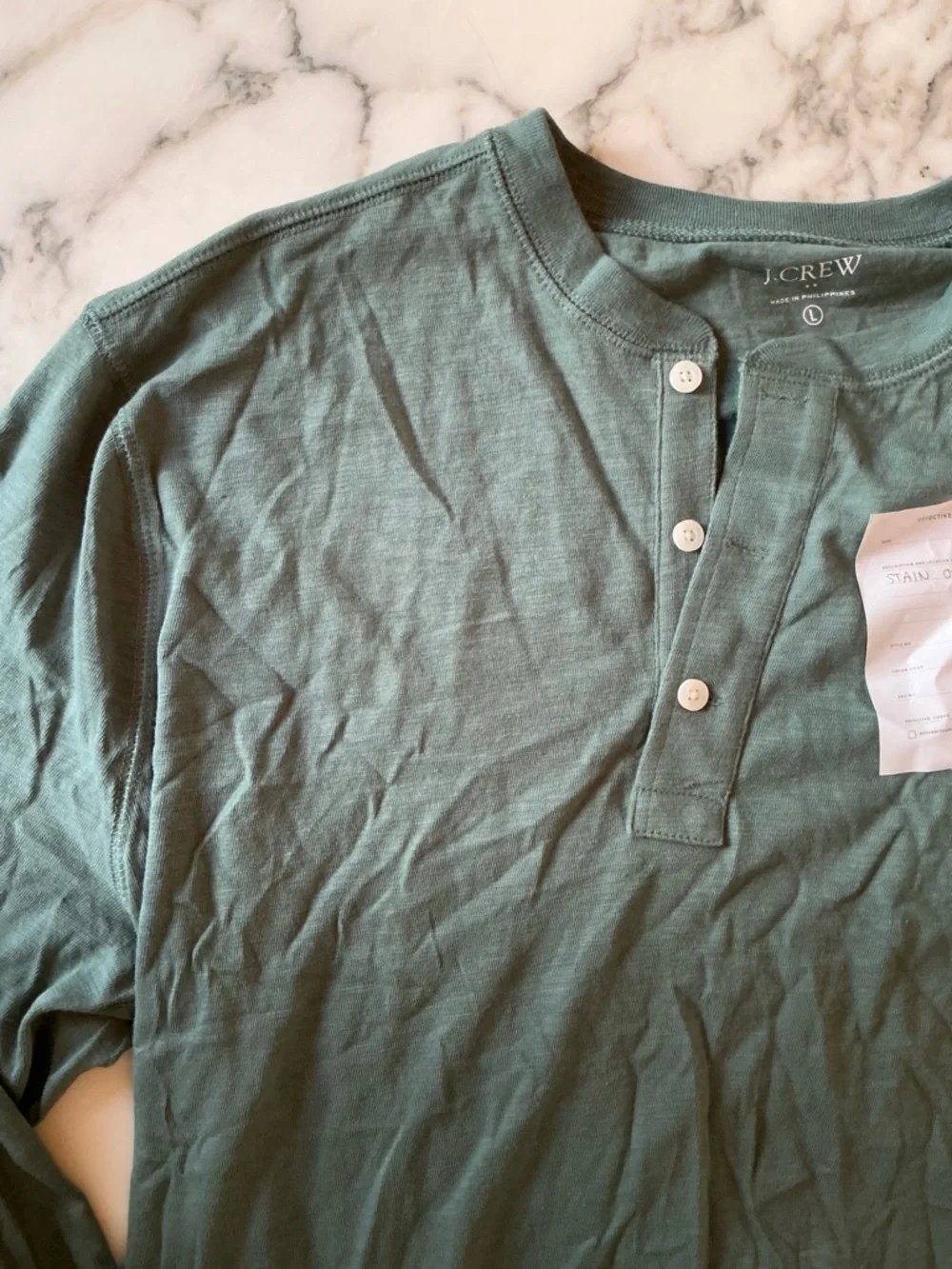 NWT J. Crew Long sleeve Green Slub Cotton Henley Men's Sz L - NEEDS WASH